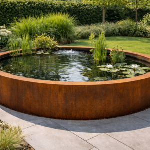 Cortenstaal vijver rond